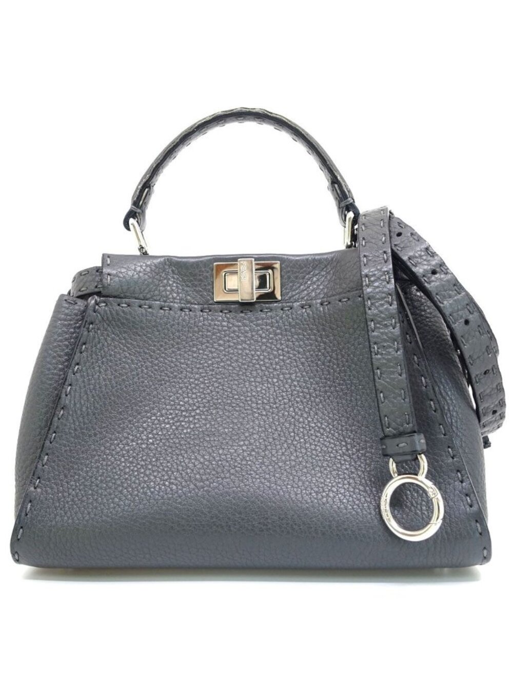 Fendi Peekaboo Mini Selleria Calfskin Asphalt Latte Silver Handbag 2-Way Bag